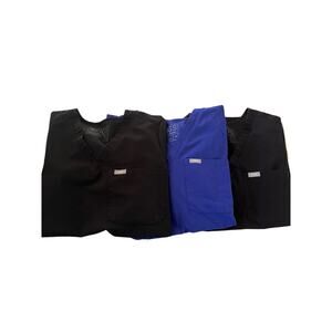 Figs Catarina One Pocket Scrub Top 3-Pack in Black and Royal Blue V-Neck Size XS